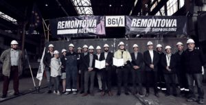 Stępka pod budowę nowego statku pożarniczego Strażak-28 położona